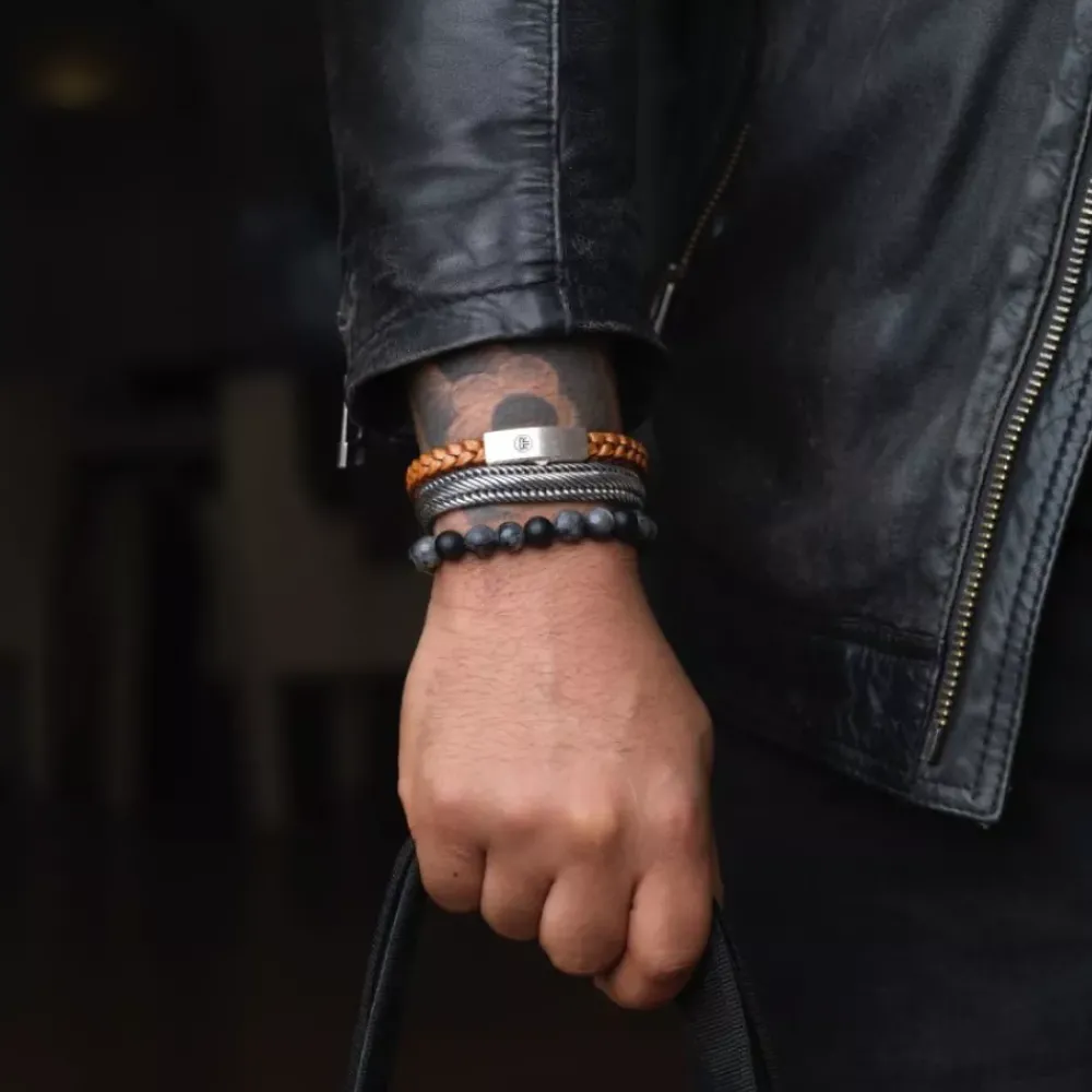 Armband^Rebel & Rose Absolutely Leather - Braided Square 925 Cognac |
