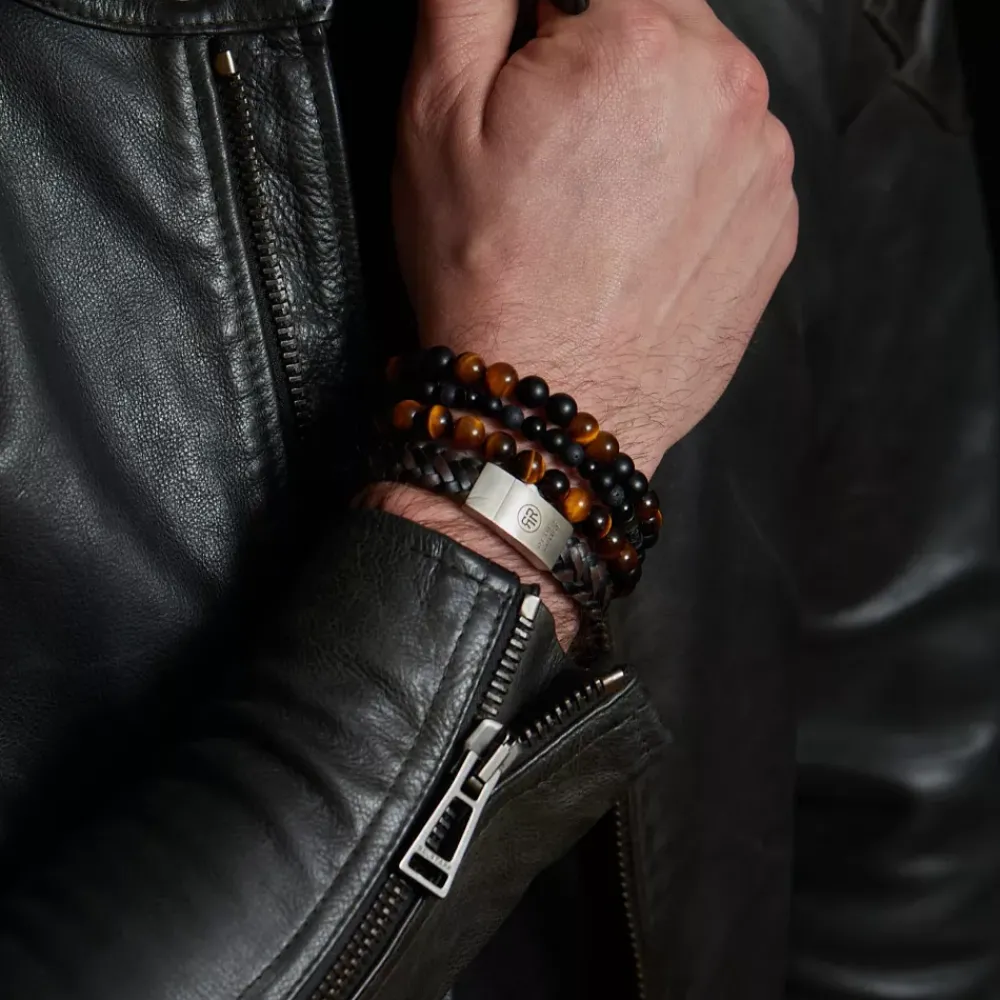 Armband^Rebel & Rose Absolutely Leather - Braided Raw Matt Black-Earth |