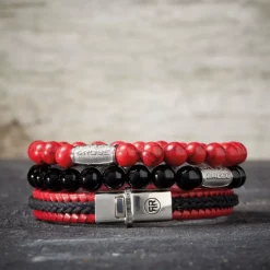 Armband^Rebel & Rose Absolutely Leather - Dual Twisted Black-Red |