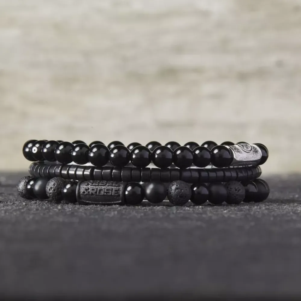 Armband | Armband^Rebel & Rose Black-series - Black Rocks - All-Black - 6mm |