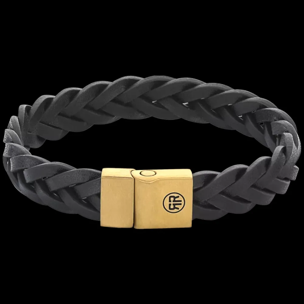 Armband^Rebel & Rose Full Metal Leather - Full Metal Braided Black Gold - po |