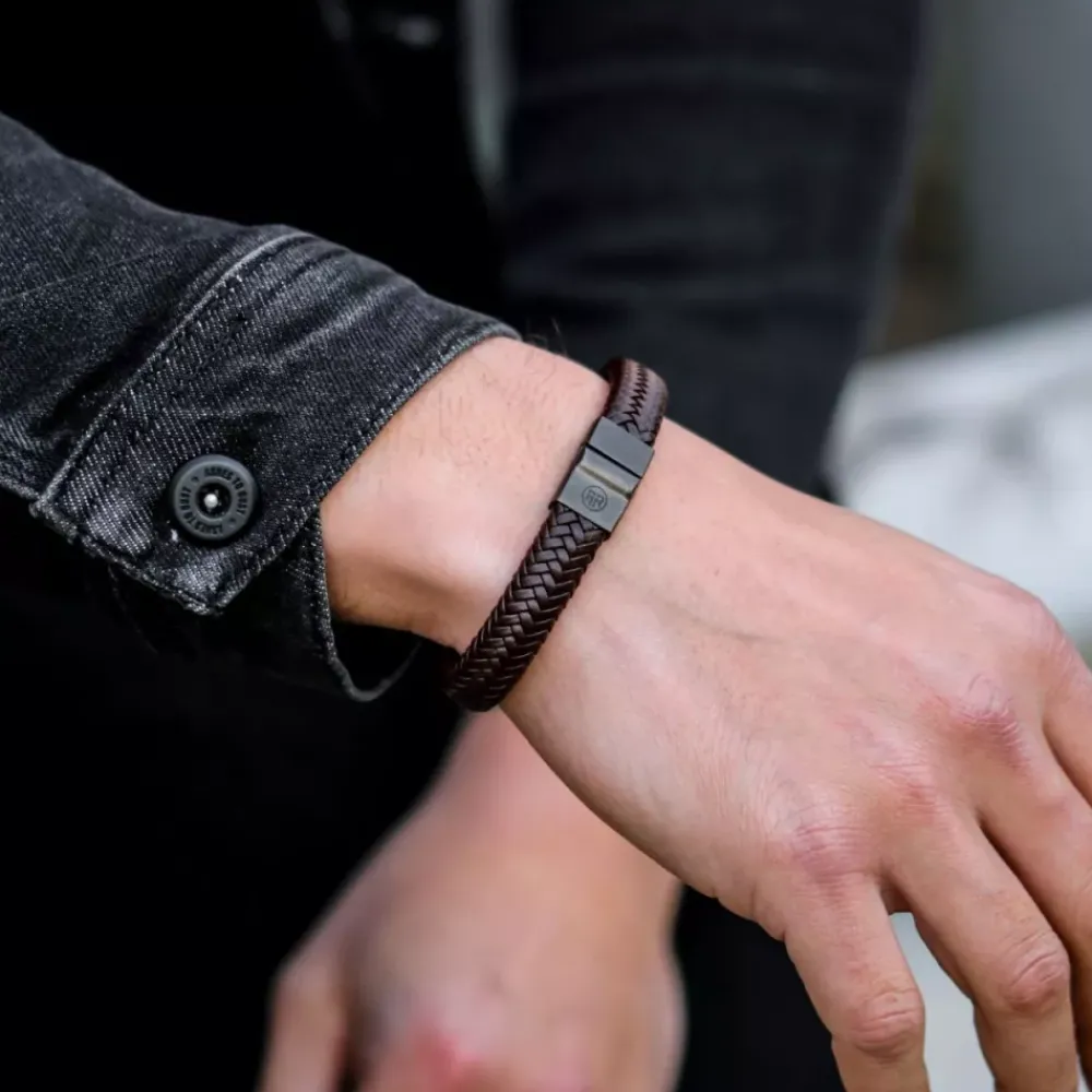 Armband^Rebel & Rose Full Metal Leather - Full Metal Herringbone Brown Black |