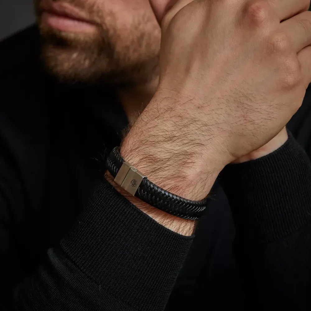 Armband^Rebel & Rose Full Metal Leather - Full Metal Plaid Black Matt 15mm |