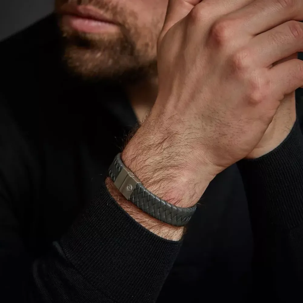 Armband^Rebel & Rose Full Metal Leather - Full Metal Premium 15mm Grey - po |