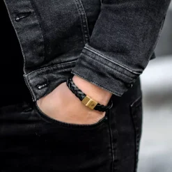 Armband^Rebel & Rose Full Metal Leather - Full Metal Braided Black Gold - po |