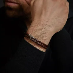 Armband | Armband^Rebel & Rose Full Metal Leather - Full Metal Double Round Brown |