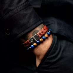 Armband^Rebel & Rose Full Metal Leather - Full Metal Premium Braided 12mm Cognac |
