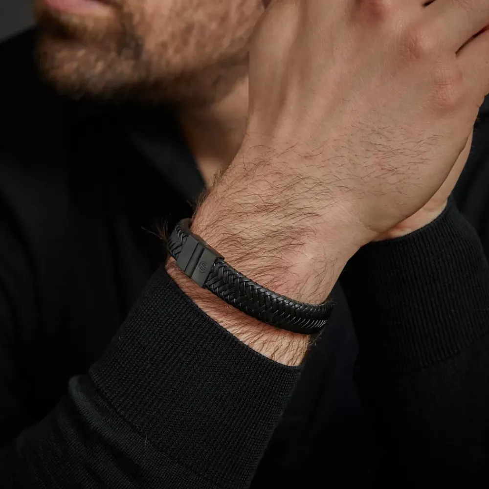Armband^Rebel & Rose Full Metal Leather - Full Metal Plaid Black Black 15mm |