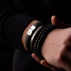 Armband | Armband^Rebel & Rose Full Metal Leather - Full Metal Herringbone Black Matt |