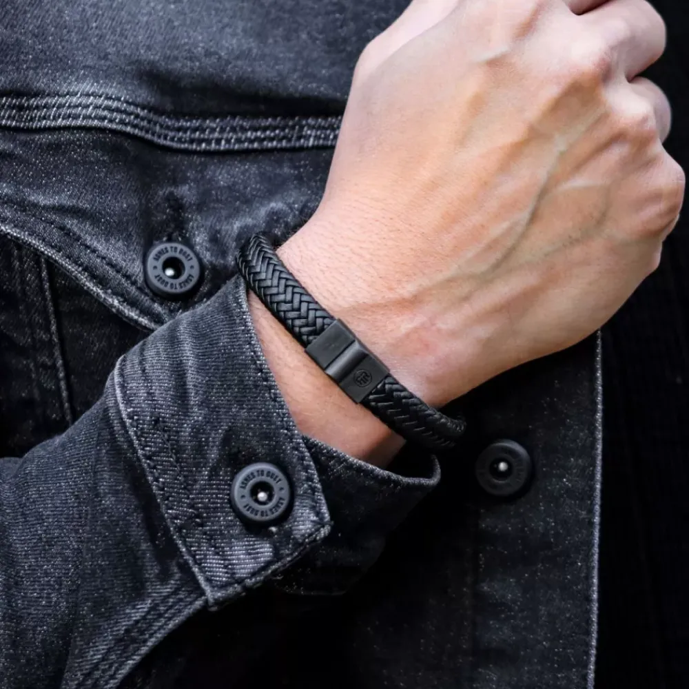 Armband | Armband^Rebel & Rose Full Metal Leather - Full Metal Herringbone Black Black |
