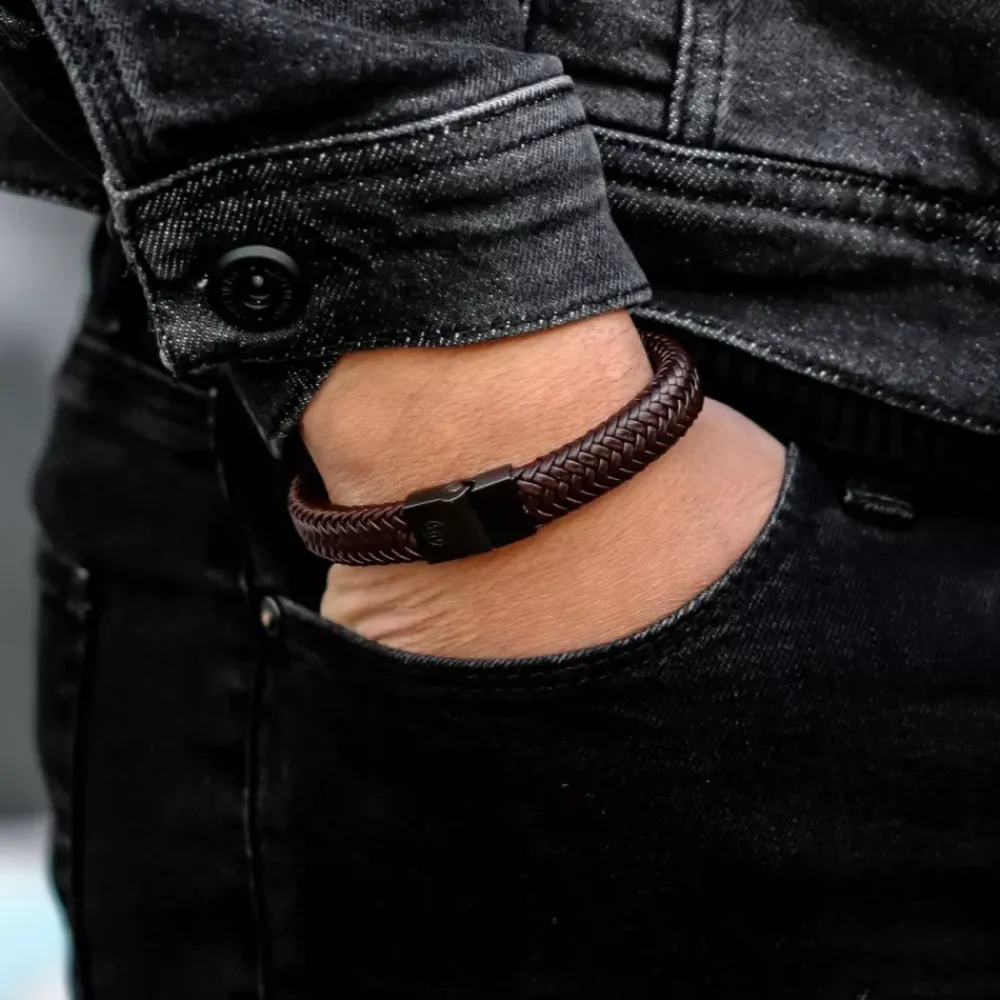 Armband^Rebel & Rose Full Metal Leather - Full Metal Herringbone Brown Black |