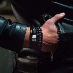 Armband | Armband^Rebel & Rose Full Metal Leather - Full Metal Herringbone Black Matt |