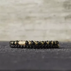 Armband^Rebel & Rose More Balls Than Most - Black Velvet Yellowgold - 4mm |