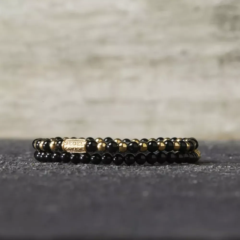 Armband^Rebel & Rose More Balls Than Most - Black Velvet Yellowgold - 4mm |