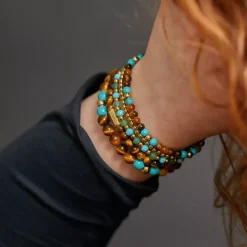 Armband^Rebel & Rose More Balls Than Most - Blue Green Adventure - Yellowgold ionplated - 4mm |