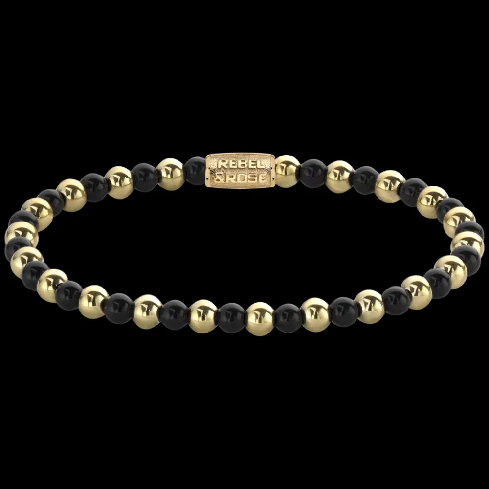 Armband^Rebel & Rose More Balls Than Most - Mix Black Madonna - Yellowgold ionplated - 4mm |