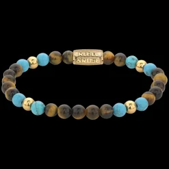 Armband^Rebel & Rose More Balls Than Most - Mix Tiger Turquoise - Yellowgold ionplated - 6mm |