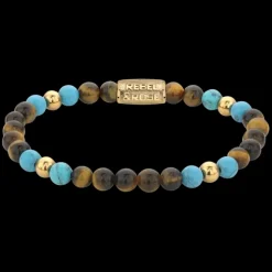 Armband^Rebel & Rose More Balls Than Most - Mix Tiger Turquoise - Yellowgold ionplated - 6mm |