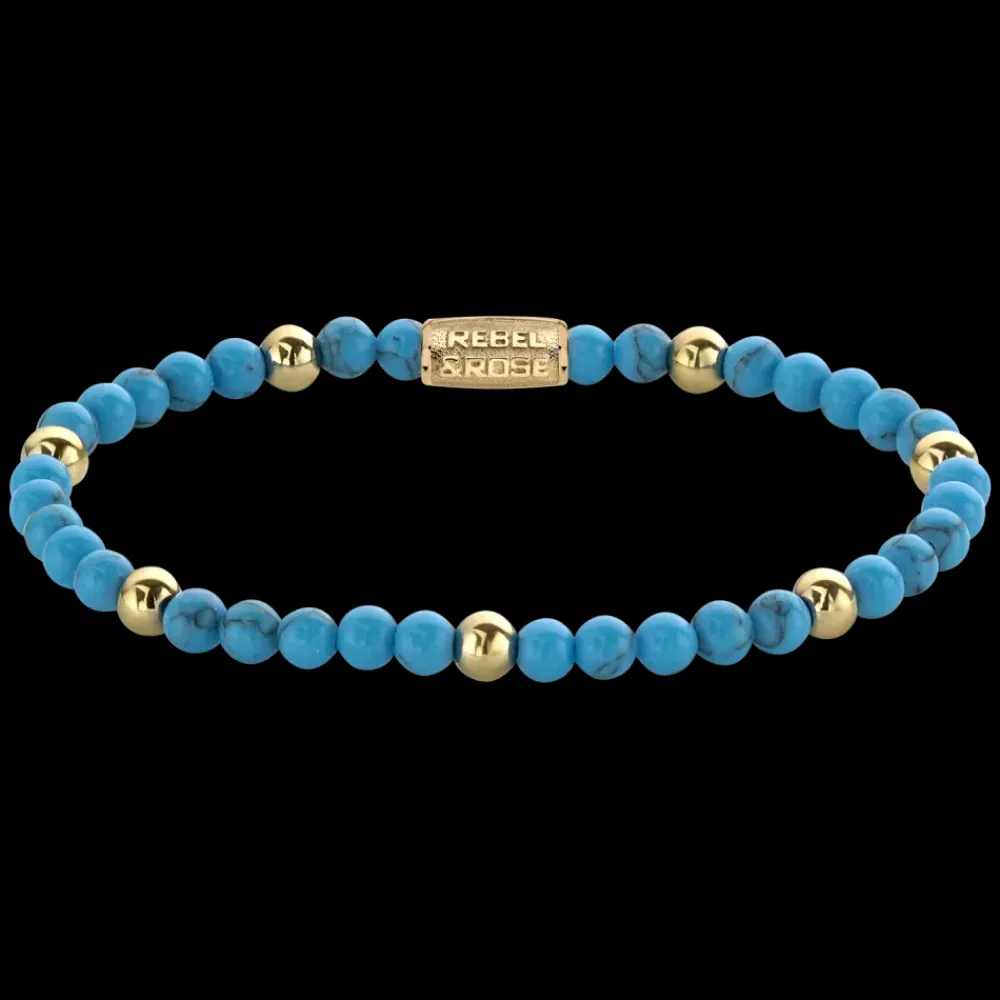 Armband^Rebel & Rose More Balls Than Most - Turquoise Delight - Yellowgold ionplated - 4mm |