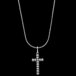 Ketting^Rebel & Rose Necklace & Pendant - Necklace Rope Silver 925 - 3mm with Pendant Studded Cross |