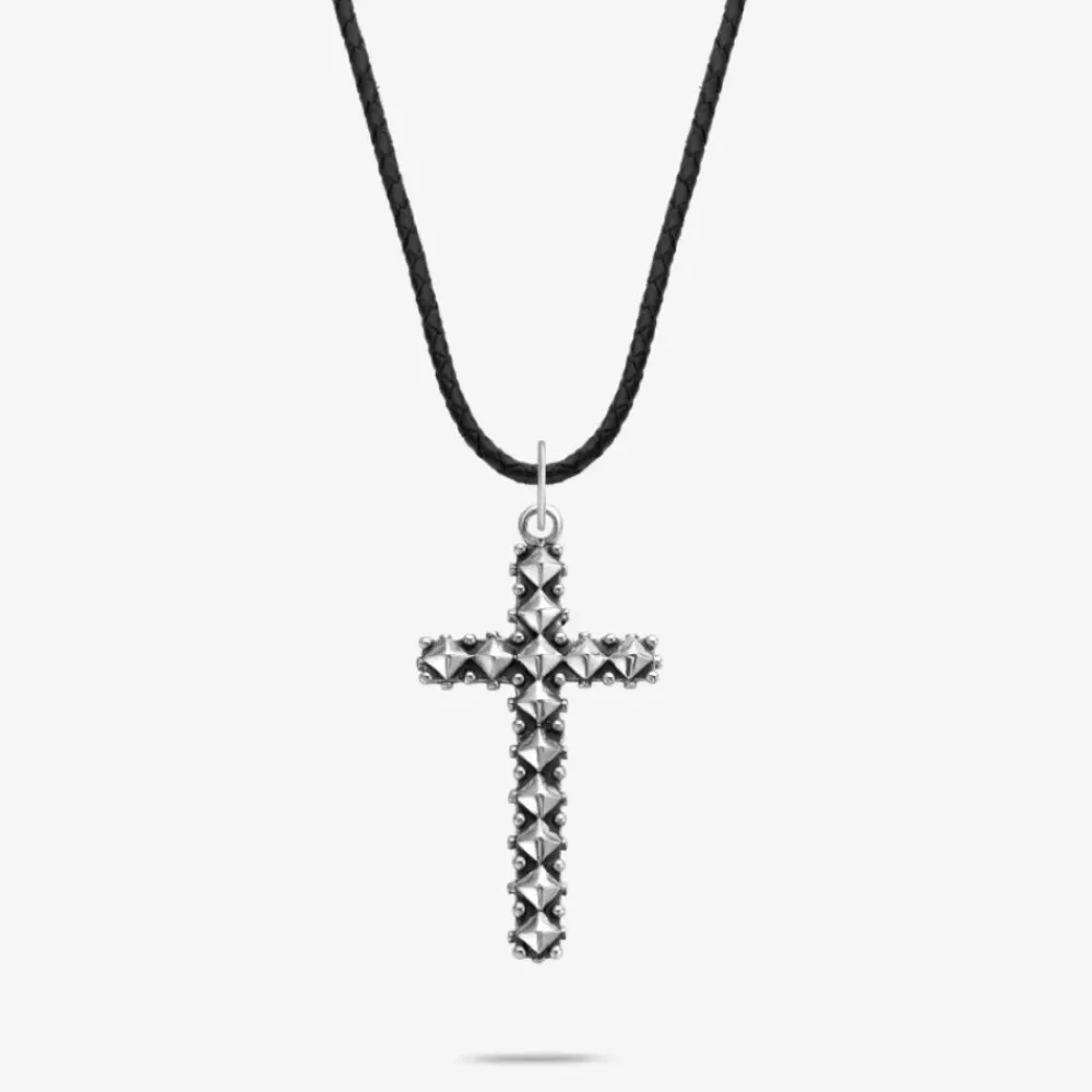 Ketting | Ketting^Rebel & Rose Necklaces - Necklace Studded Cross Antic Black |