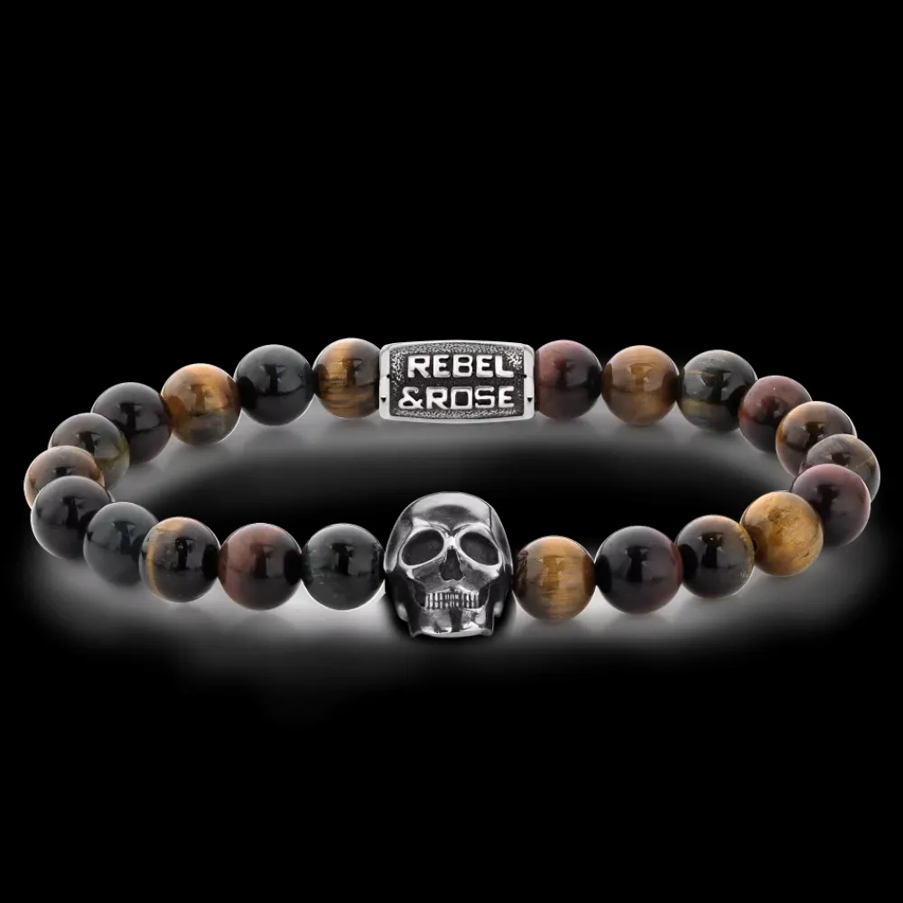 Armband | Armband^Rebel & Rose Skull-series - Skull Mixed Tiger Eye |