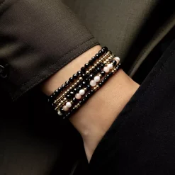Armband^Rebel & Rose Stones Only - Black & Yellowgold Glam Rocks - 3mm |