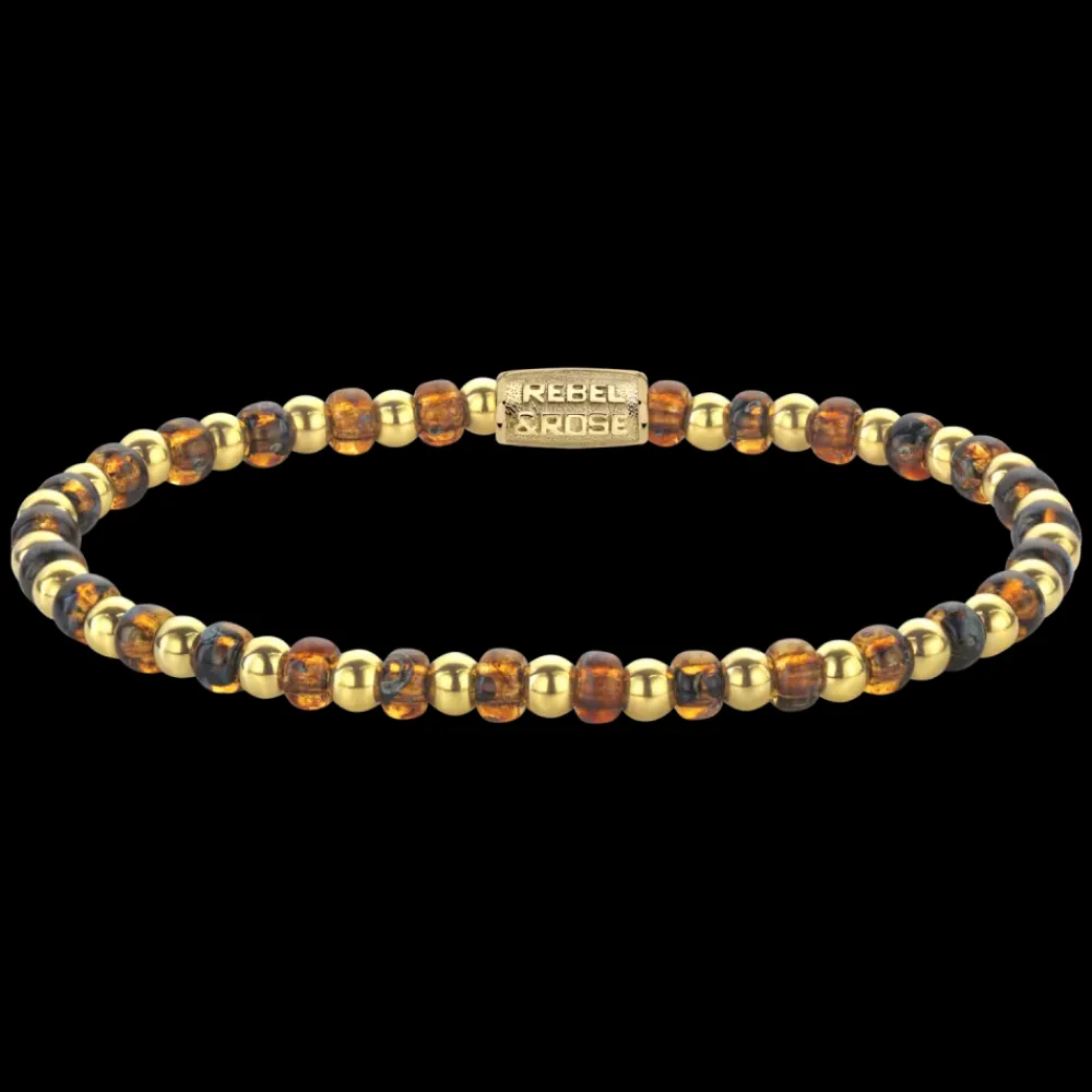 Armband^Rebel & Rose Stones Only - Mix Glass Rocks Tiger Yellowgold - 4mm |