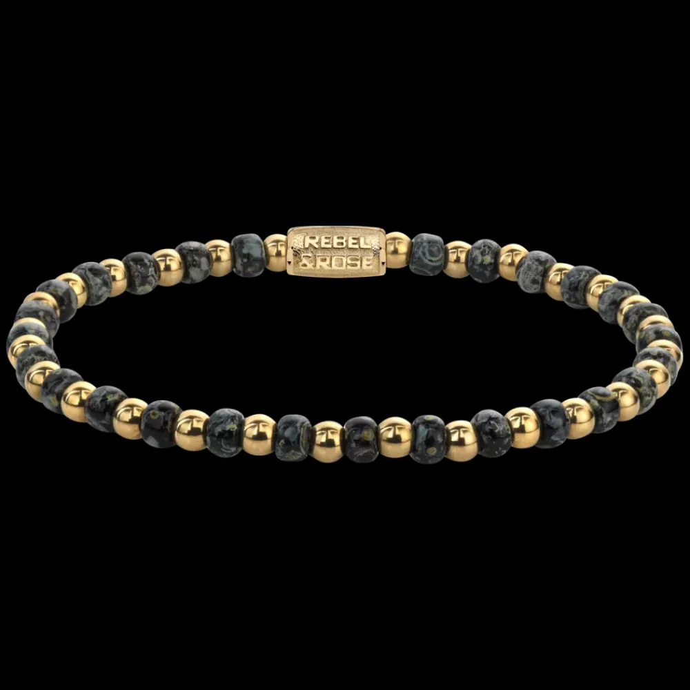 Armband^Rebel & Rose Stones Only - Mix Glass Rocks Black Leopard Yellowgold - 4mm |