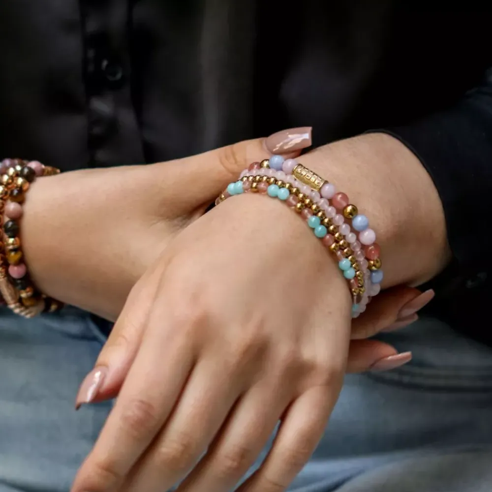 Armband | Armband^Rebel & Rose Stones Only - Pink Rose Yellowgold - 4mm |
